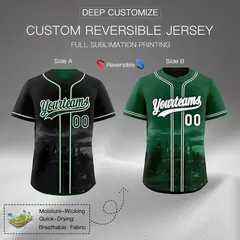 Black Green Reversible City Graffiti Baseball Jersey 2