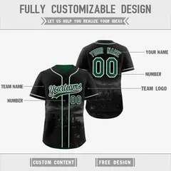 Black Green Reversible City Graffiti Baseball Jersey 3