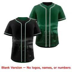 Black Green Reversible City Graffiti Baseball Jersey 8