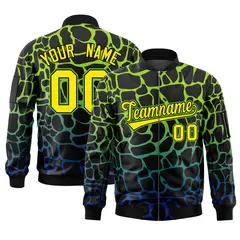 Black Green-Royal Spotted Varsity Full-Zip Letterman Bomber Jacket