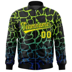 Black Green-Royal Spotted Varsity Full-Zip Letterman Bomber Jacket 3