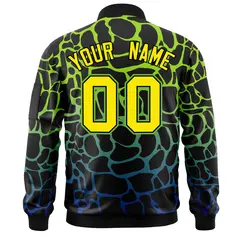 Black Green-Royal Spotted Varsity Full-Zip Letterman Bomber Jacket 4