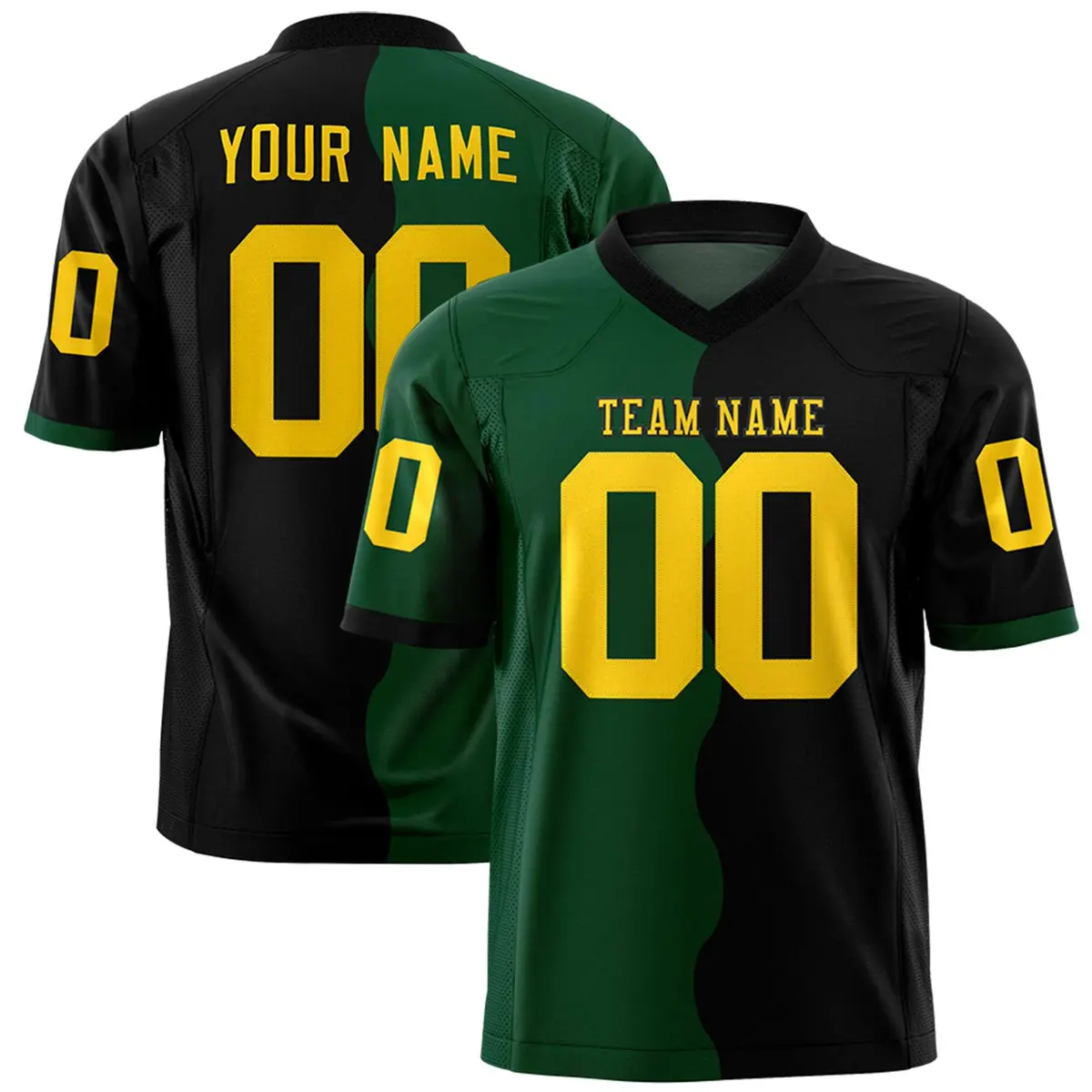 Black Green Split Mesh Authentic Football Jersey