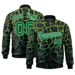 Black Green Spotted Full-Zip Letterman Varsity Bomber Jacket