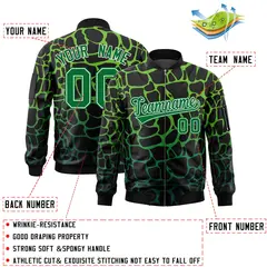 Black Green Spotted Full-Zip Letterman Varsity Bomber Jacket 2
