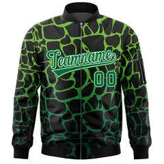Black Green Spotted Full-Zip Letterman Varsity Bomber Jacket 3