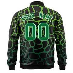Black Green Spotted Full-Zip Letterman Varsity Bomber Jacket 4