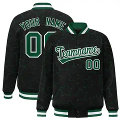 Black Green Star Pattern Varsity Letterman Baseball Jacket 1