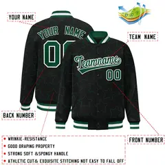 Black Green Star Pattern Varsity Letterman Baseball Jacket 2