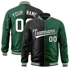 Black Green Two Tone Split Varsity Letterman Bomber Jacket 1