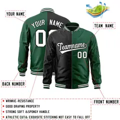 Black Green Two Tone Split Varsity Letterman Bomber Jacket 2
