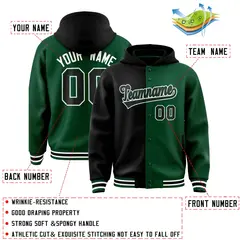 Black Green Two Tone Split Varsity Letterman Hoodie Jacket 4