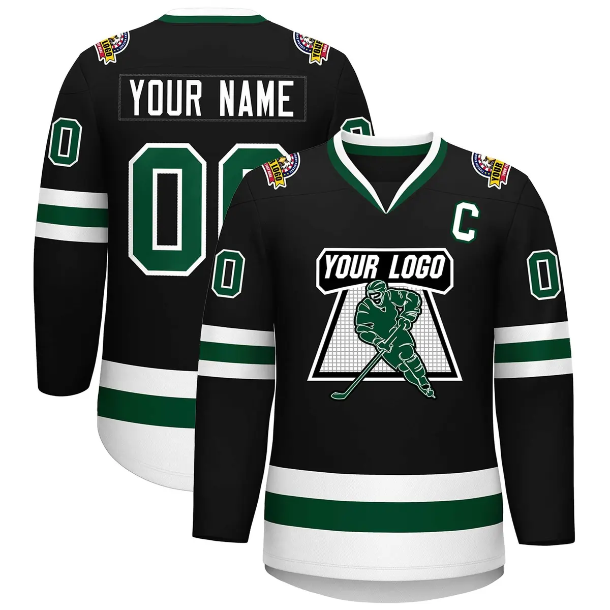 Black Green-White Classic Hockey Jersey