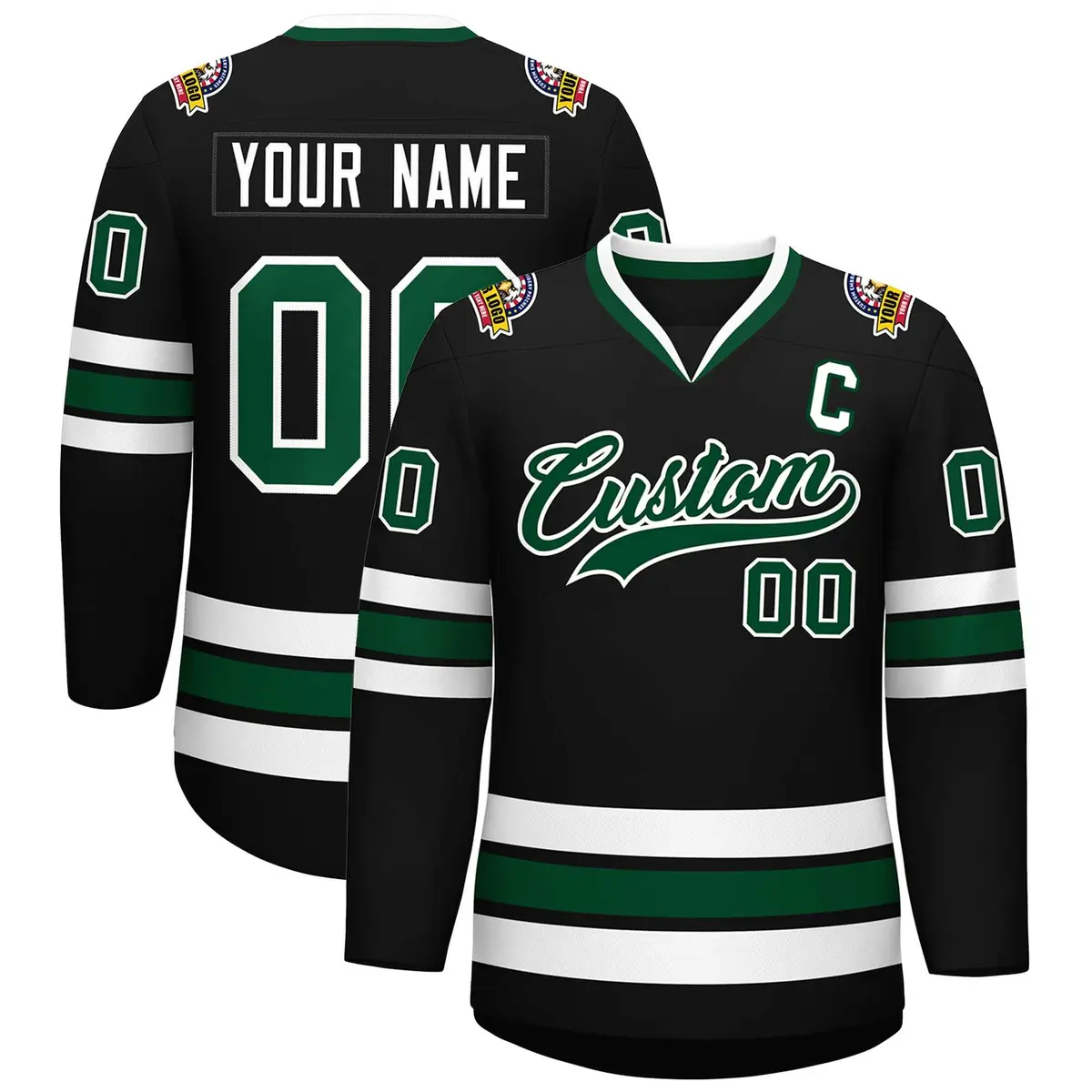 Black Green-White Classic Hockey Jersey