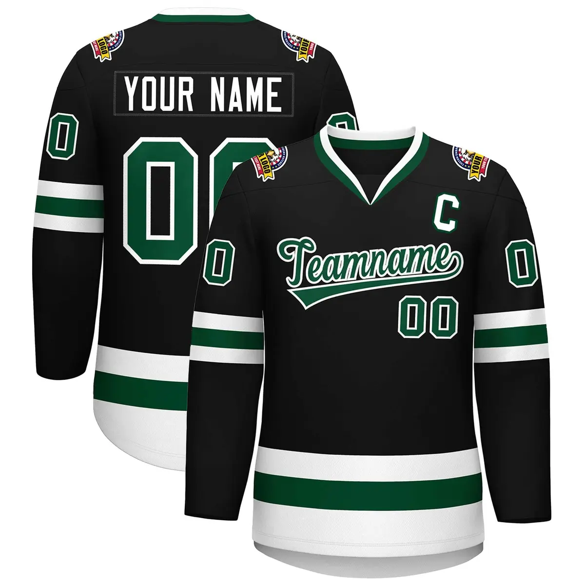 Black Green-White Classic Hockey Jersey