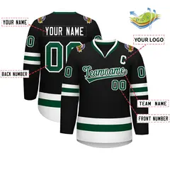 Black Green-White Classic Hockey Jersey 2