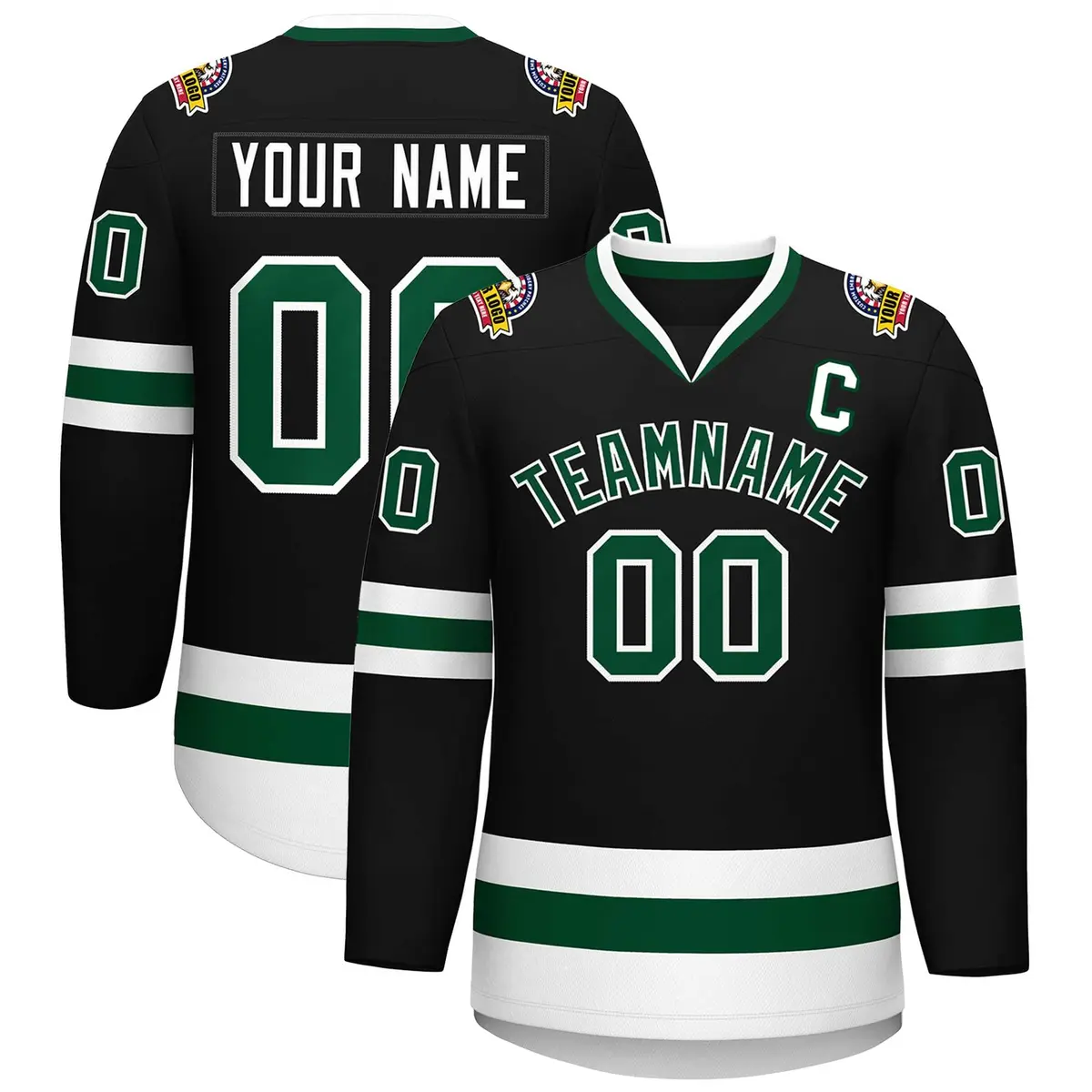 Black Green-White Classic Hockey Jersey