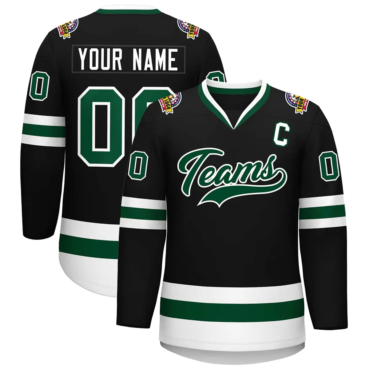Black Green-White Classic Hockey Jersey