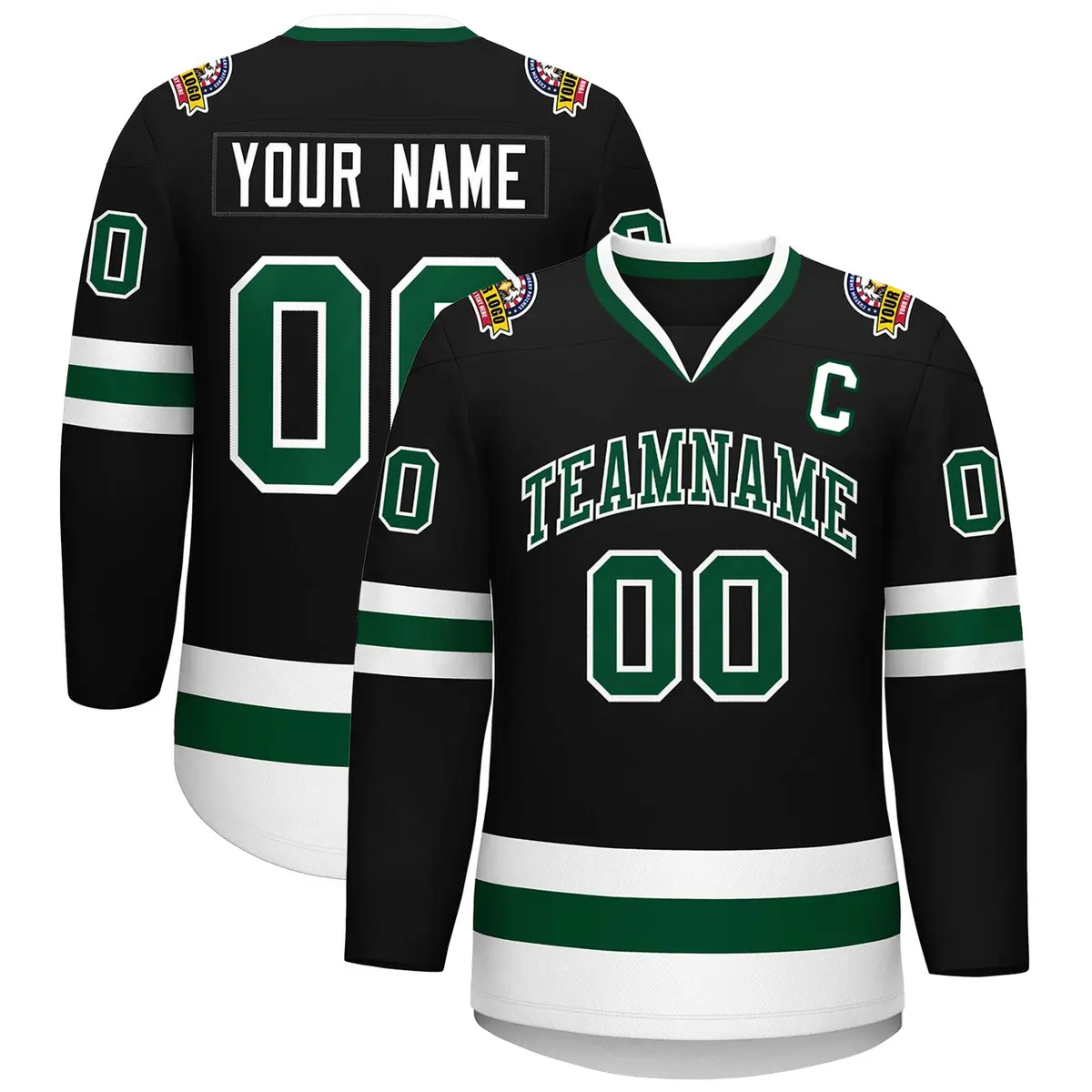 Black Green-White Classic Hockey Jersey