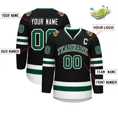 Black Green-White Classic Hockey Jersey 2