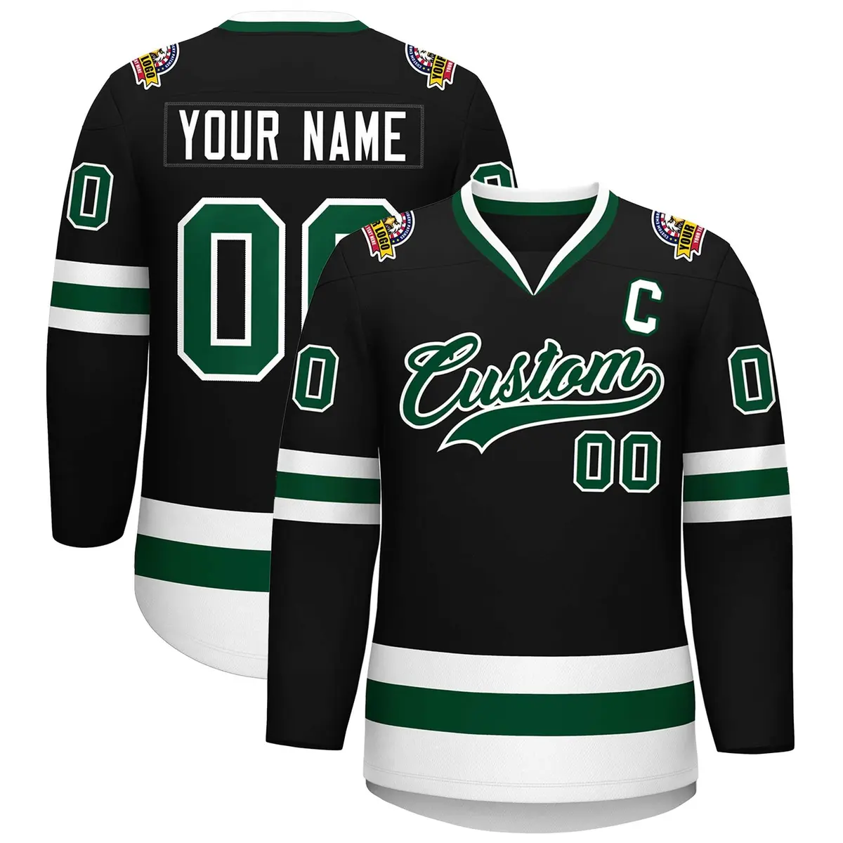 Black Green-White Classic Hockey Jersey