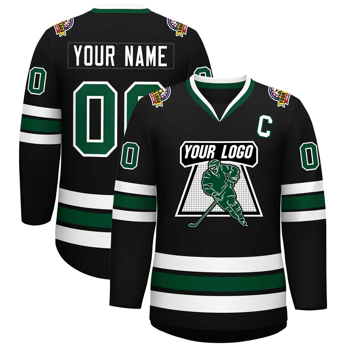 Black Green-White Classic Hockey Jersey
