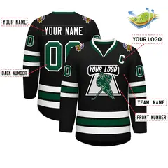 Black Green-White Classic Hockey Jersey 2