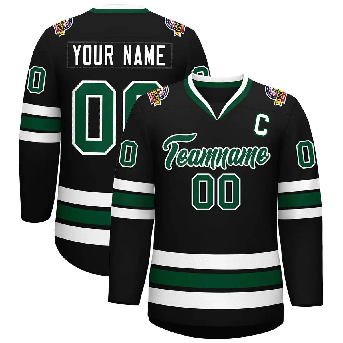 Black Green-White Classic Hockey Jersey
