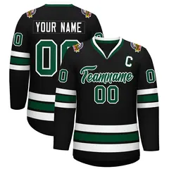 Black Green-White Classic Hockey Jersey 1