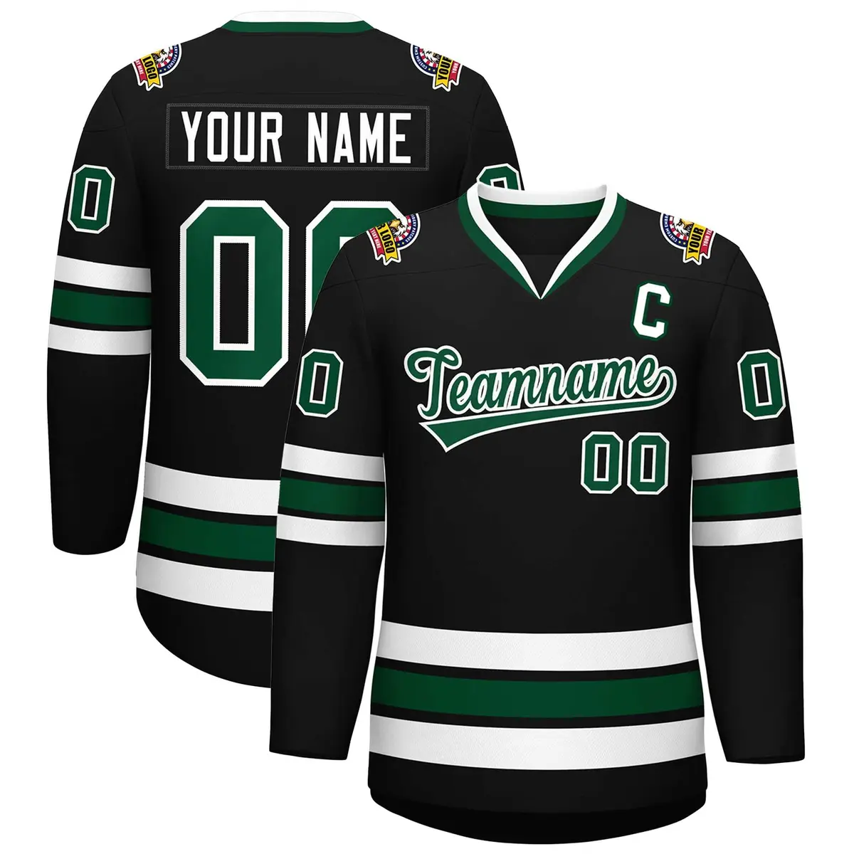 Black Green-White Classic Hockey Jersey