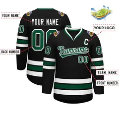 Black Green-White Classic Hockey Jersey 2