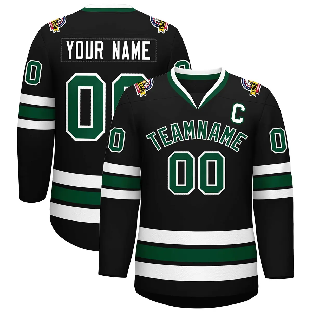 Black Green-White Classic Hockey Jersey