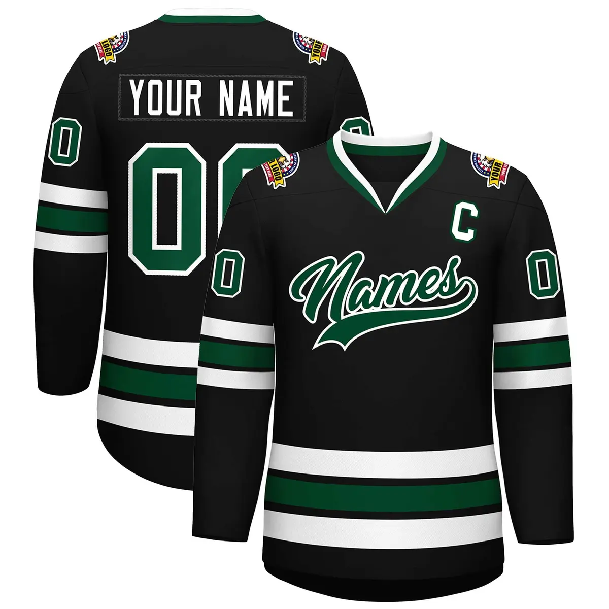 Black Green-White Classic Hockey Jersey