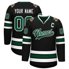 Black Green-White Classic Hockey Jersey 1