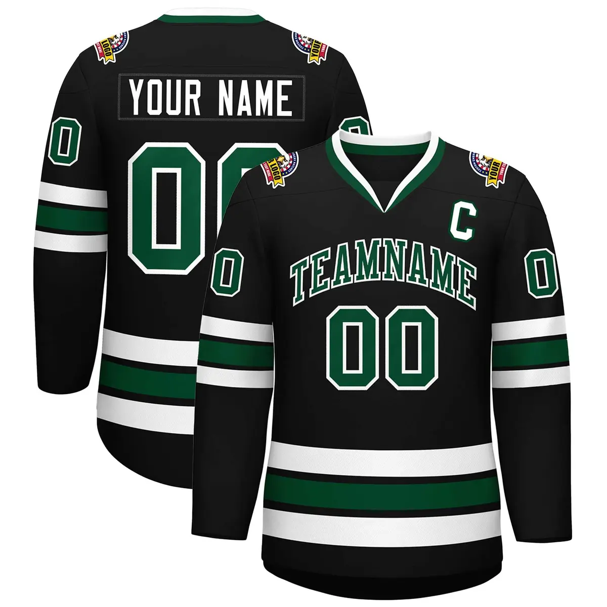 Black Green-White Classic Hockey Jersey