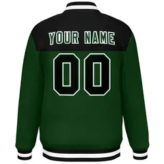 Black Green-White Color Block Full-Snap Varsity Letterman Jacket 4