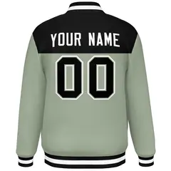 Black Green-White Color Block Full-Snap Varsity Letterman Jacket 4