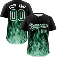 Black Green White Flame Graffiti Baseball Jersey