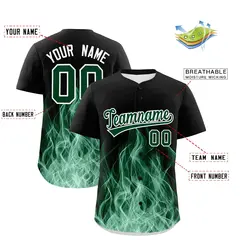 Black Green White Flame Graffiti Baseball Jersey 2