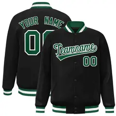 Black Green-White Full-Snap Varsity Letterman Jacket