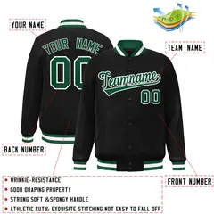 Black Green-White Full-Snap Varsity Letterman Jacket 2