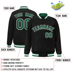 Black Green-White Full-Snap Varsity Letterman Jacket 2