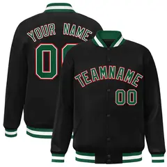 Black Green-White Full-Snap Varsity Letterman Jacket 1