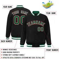 Black Green-White Full-Snap Varsity Letterman Jacket 2