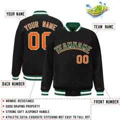 Black Green-White Full-Snap Varsity Letterman Jacket 2