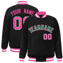 Black Green-White Full-Snap Varsity Letterman Jacket