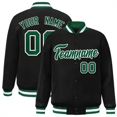 Black Green-White Full-Snap Varsity Letterman Jacket 1