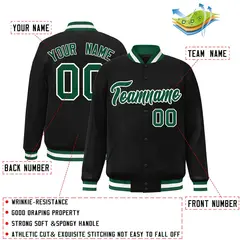 Black Green-White Full-Snap Varsity Letterman Jacket 2