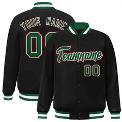 Black Green-White Full-Snap Varsity Letterman Jacket 1
