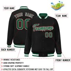 Black Green-White Full-Snap Varsity Letterman Jacket 2
